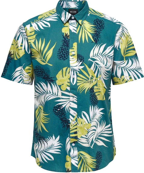 Krščasta s cvetličnim vzorcem, zelena — Only & Sons moška srajca