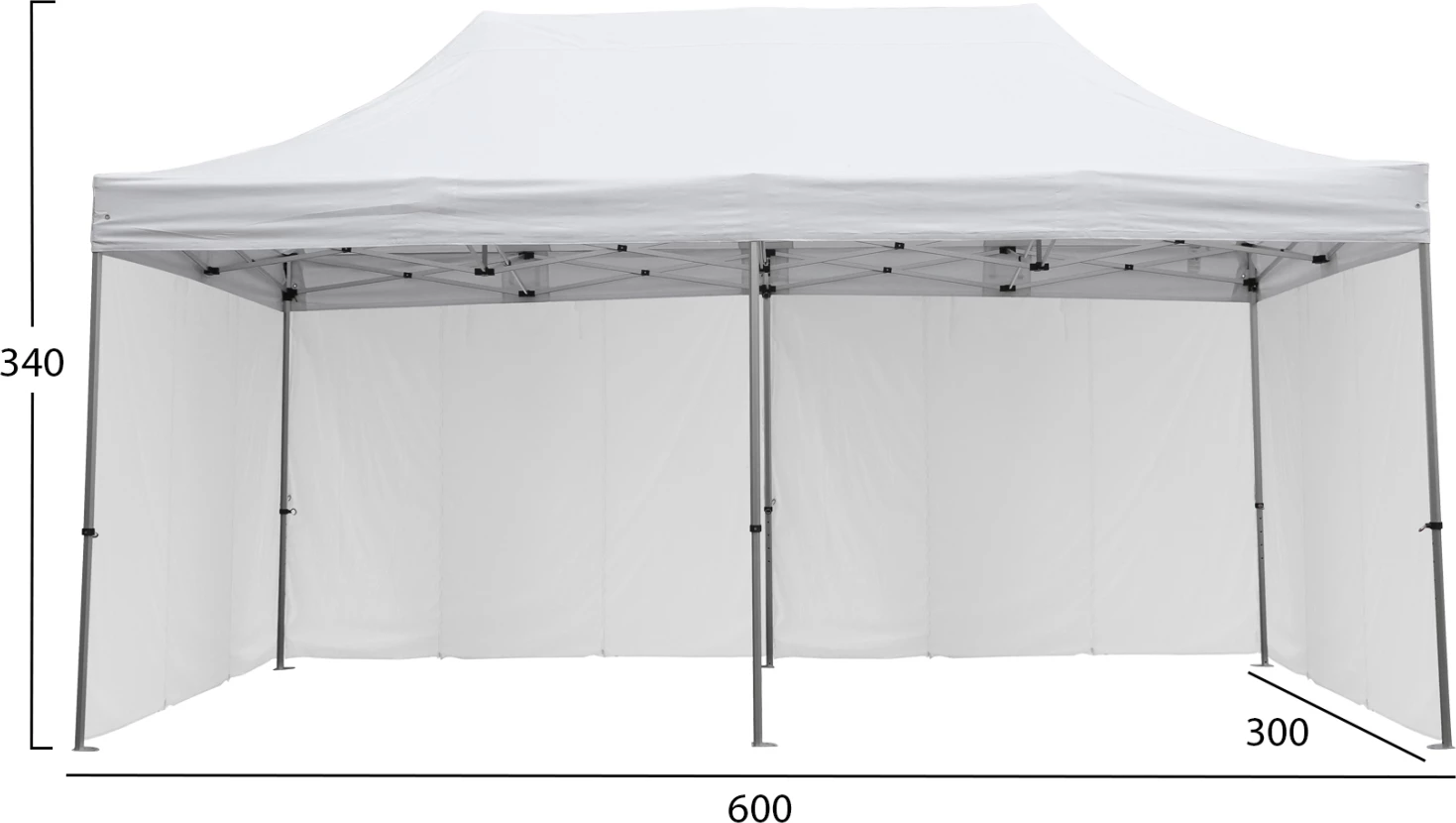 Zložljiv paviljon s 4 stranskimi senčili CRESSEN FH21099.01 aluminijast srebrn okvir-bela 3x6x3.4Hm