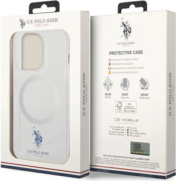 Ovitek za iPhone 15 Pro 6,1", MagSafe, prozoren U.S. Polo Assn. USHMP15LUCIT