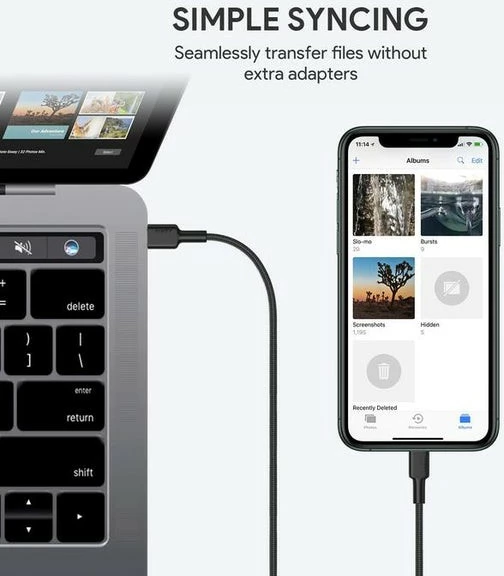 Kabel za hitro polnjenje USB-C v Lightning, AUKEY CB-CL02, 1,2 m, najlon, črn