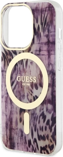 Ovitek z leopardjim vzorcem MagSafe za iPhone 14 Pro 6,1", Guess, rožnat