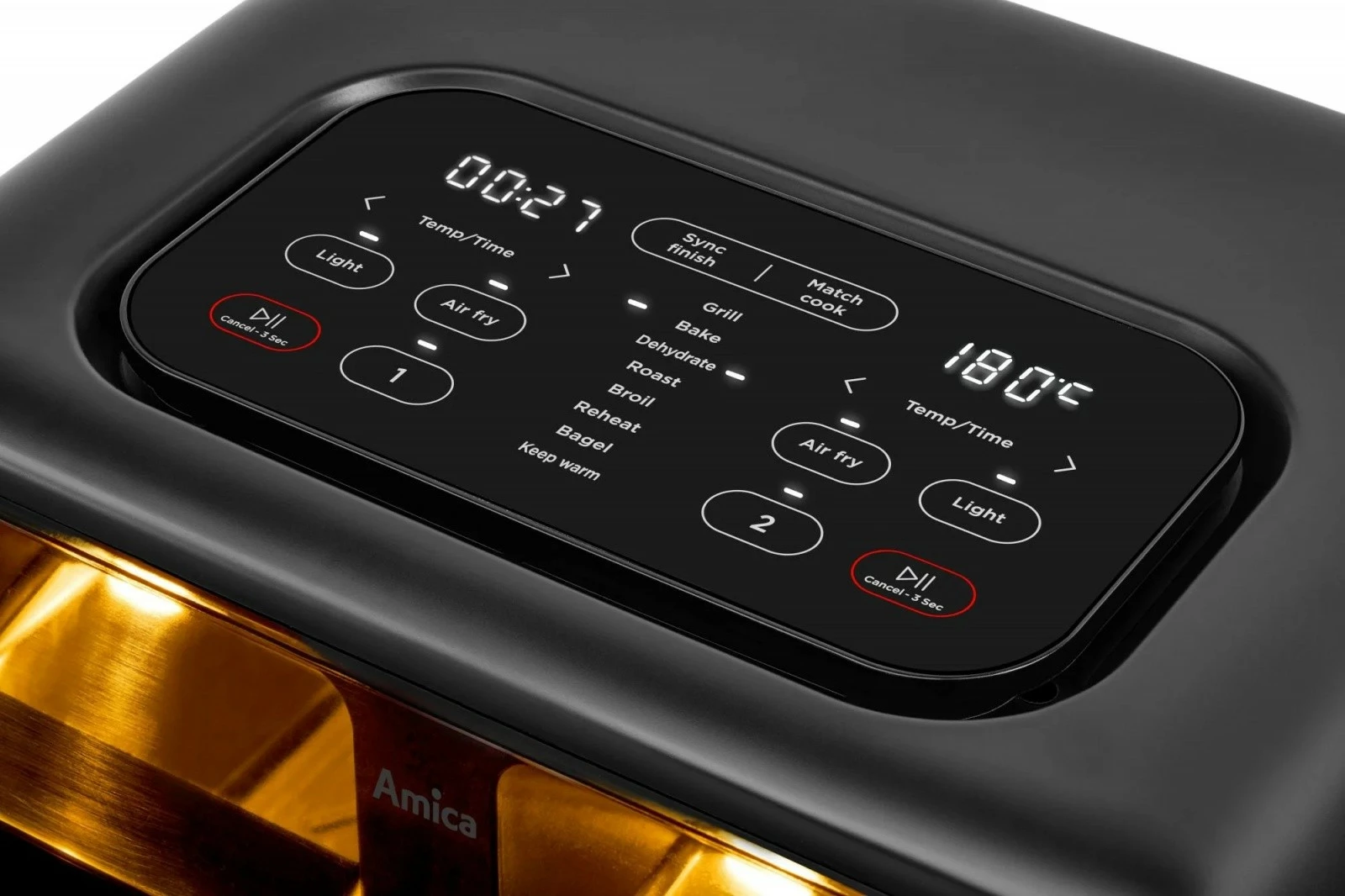 Friteza na vroč zrak z dvema komorama Amica AFM 7020, 8 L, 2400 W, zaslon na dotik, opazovalno okno, črna