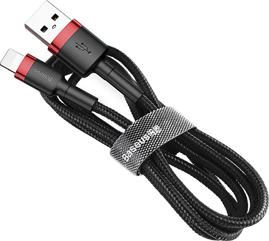 Kabel za hitro polnjenje in prenos Baseus Cafule CALKLF-B19 USB-A na Lightning, 1 m, črno/rdeč
