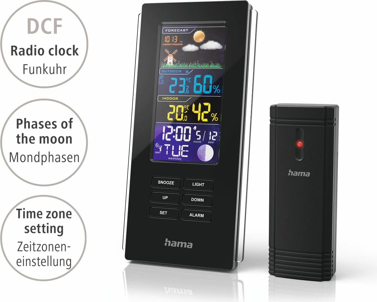 Vremenska postaja z barvnim zaslonom Hama Color Edge, črna