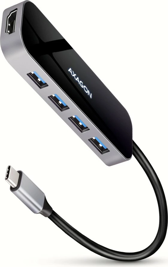 Večportni USB-C hub, 4x USB-A, HDMI, USB-C 3.2 Gen 1, PD 100W, 20 cm, črn, AXAGON HMC-6H4A