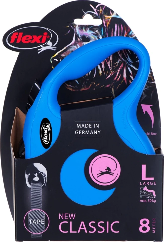 Litar kontrolni za pse Flexi, 8 m, moder