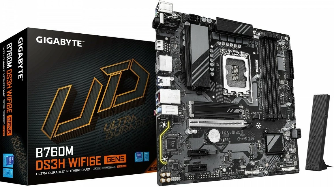 Računalniško ohišje Gigabyte B760M DS3H WF6E GEN5, micro-ATX, LGA1700, DDR5, Wi‑Fi, črn