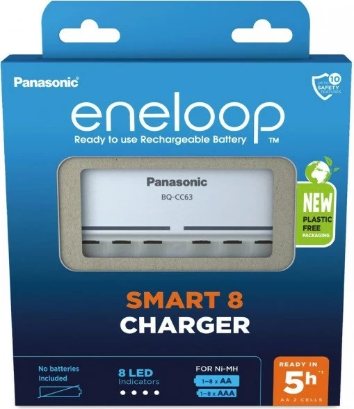 Pametni polnilec baterij Panasonic Eneloop Smart 8 BQ-CC63, bel