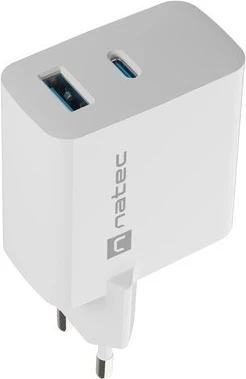 Hitri polnilec GaN 65W z USB-A in USB-C, Natec Ribera, bel