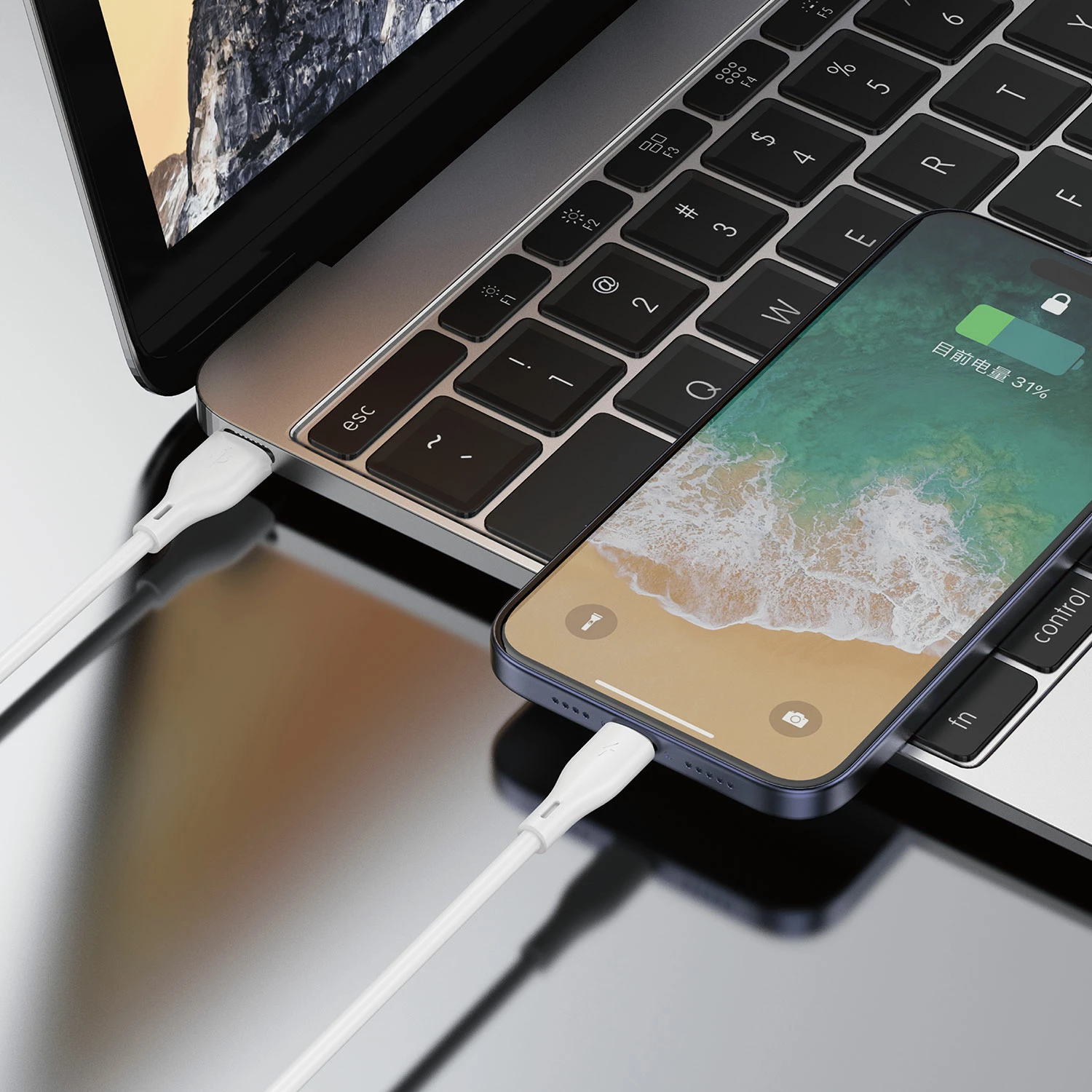 Kabel za hitro polnjenje in prenos podatkov 1 m, Dudao L2L, USB v Lightning, 3A, bel