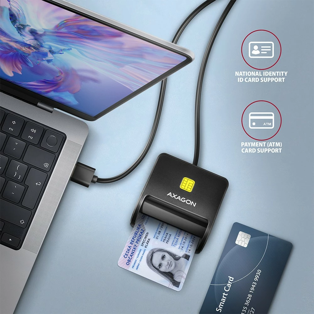 Bralnik kartic, USB 2.0, za pametno kartico/SD/microSD/SIM, črn AXAGON CRE-SM3SD Bralnik kartic, USB 2.0, za pametno kartico/SD/microSD/SIM, črn AXAGON CRE-SM3SD