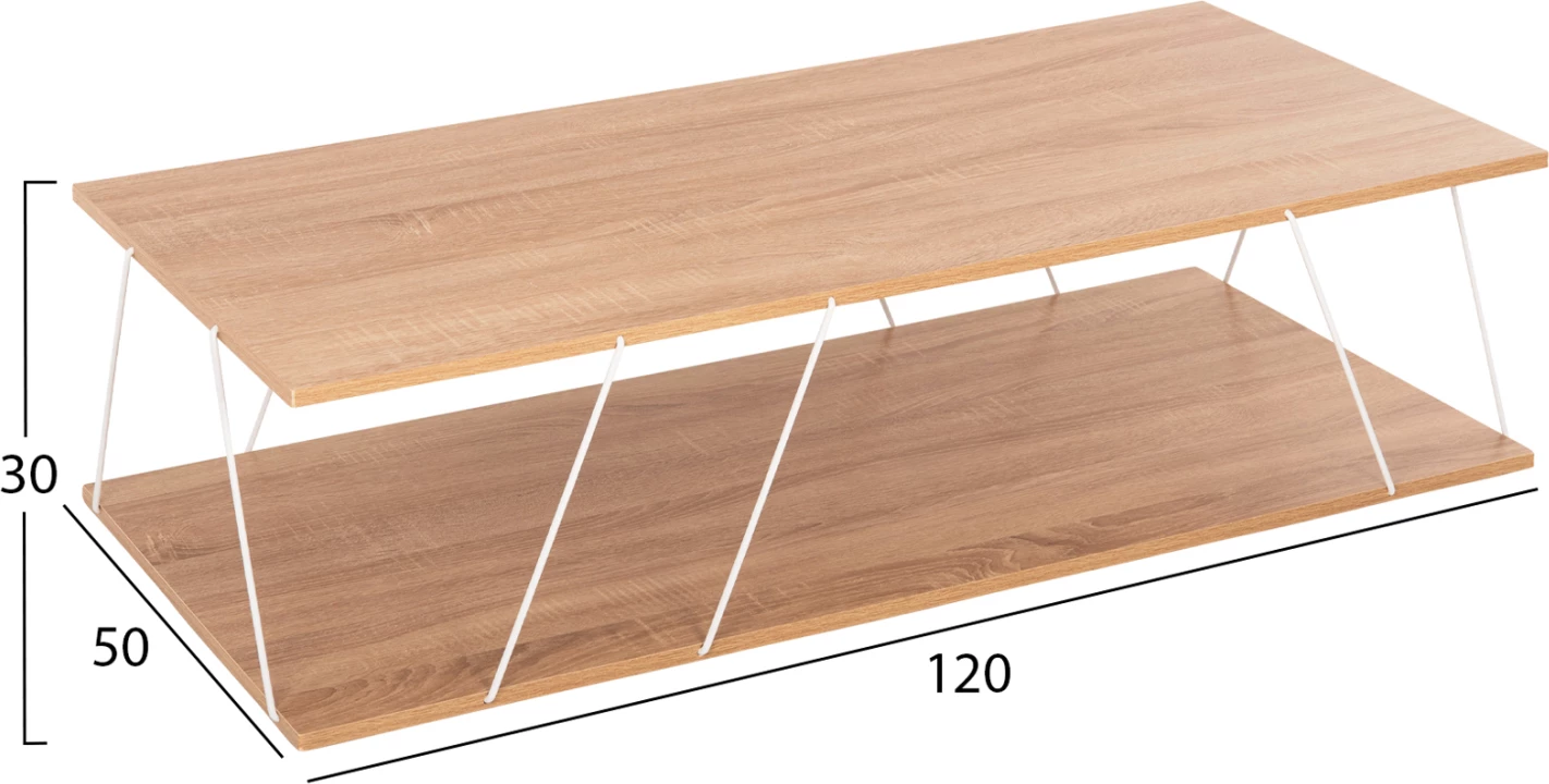 Klubska miza TARS FH8927.14 sonoma melamin-bela kovinske palice 120Χ50Χ30Hcm