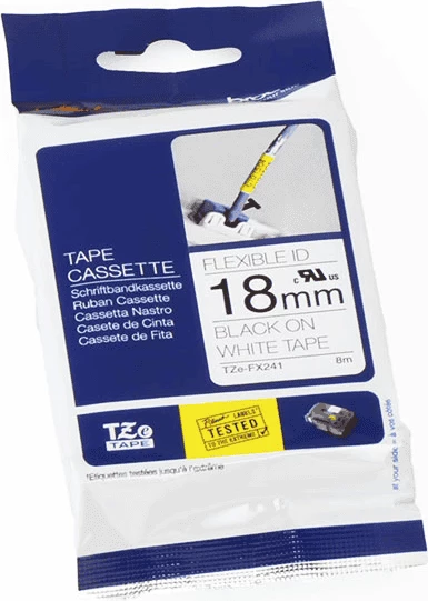 Fleksibilen trak za etikete 18 mm x 8 m (Flexible ID) Brother TZe-FX241, črno na belem