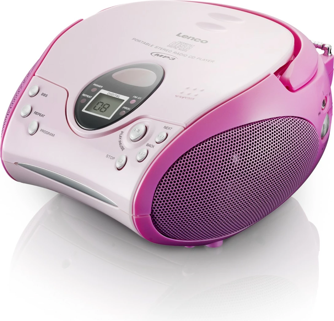 Prenosen zvočni sistem Lenco SCD-24, vgrajen zaslon, izhod za slušalke, FM radio, rožnat Prenosen zvočni sistem Lenco SCD-24, vgrajen zaslon, izhod za slušalke, FM radio, rožnat