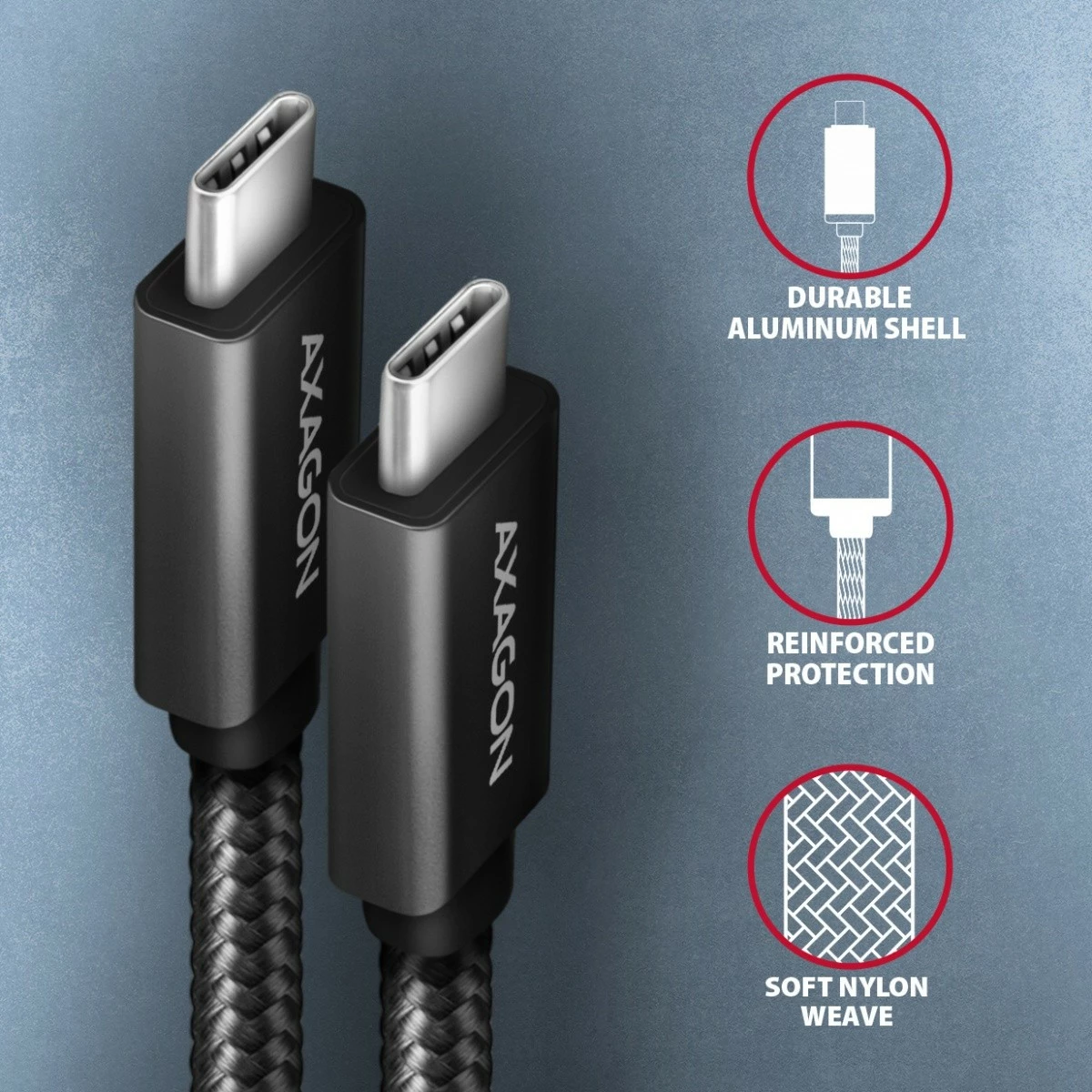 Premium USB-C kabel AXAGON BUCM32-CM20AB, 2 m, 100 W, 5 A, 4K, črn Premium USB-C kabel AXAGON BUCM32-CM20AB, 2 m, 100 W, 5 A, 4K, črn