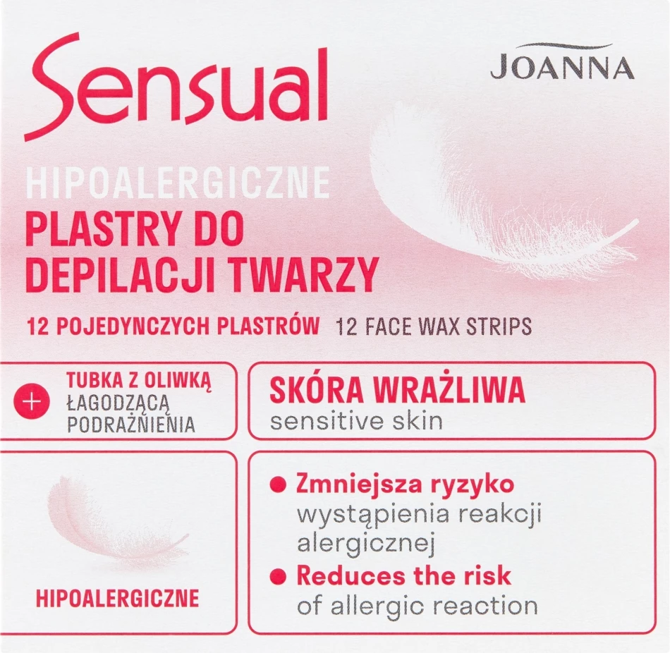 Trakovi za depilacijo obraza, hipoalergeni Joanna Sensual, 12 kosov + tubica oljčnega olja 10 ml