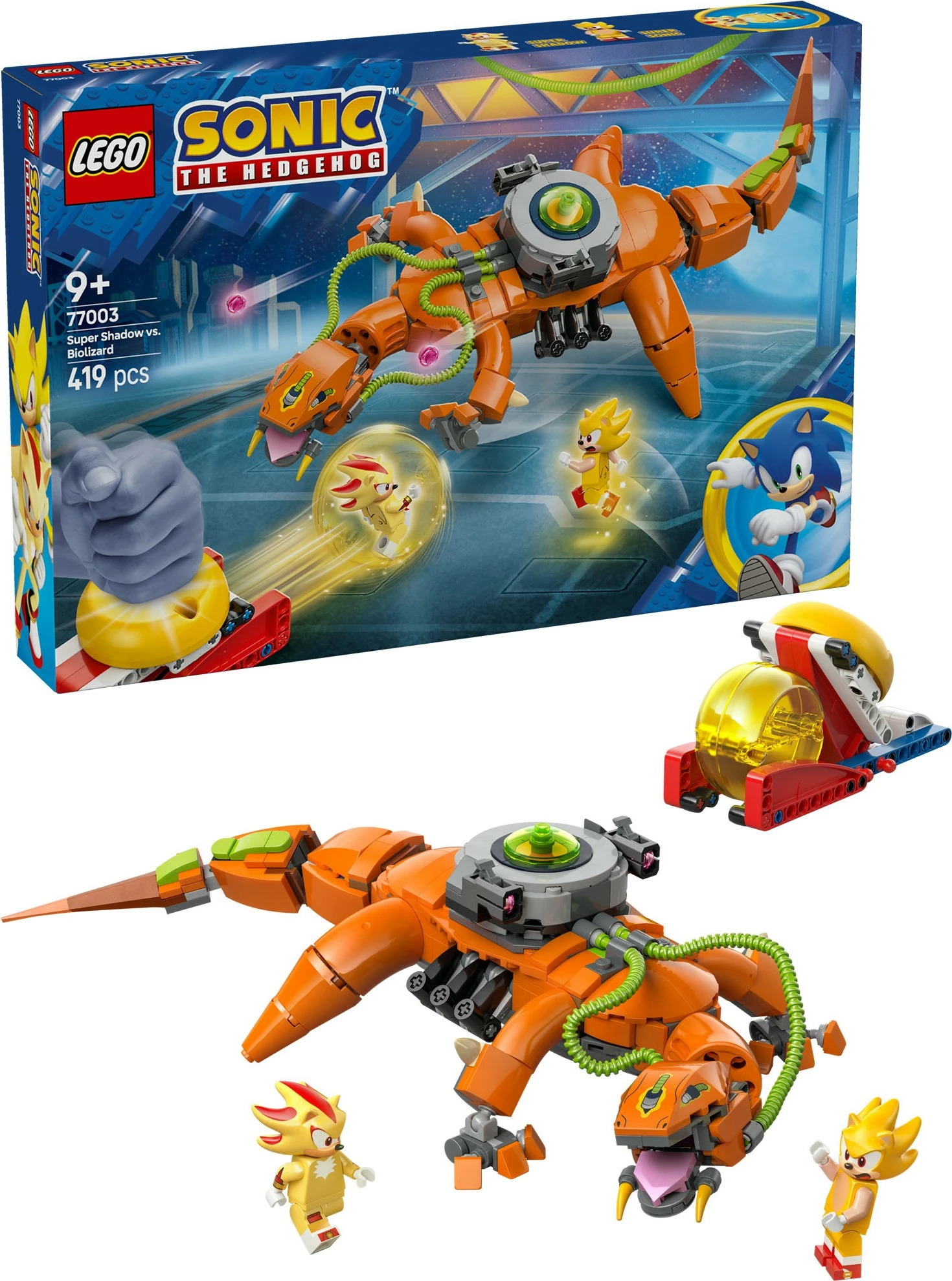 Set za sestavljanje Super Shadow vs. Biolizard LEGO Sonic the Hedgehog 77003, 419 kosov, večbarven
