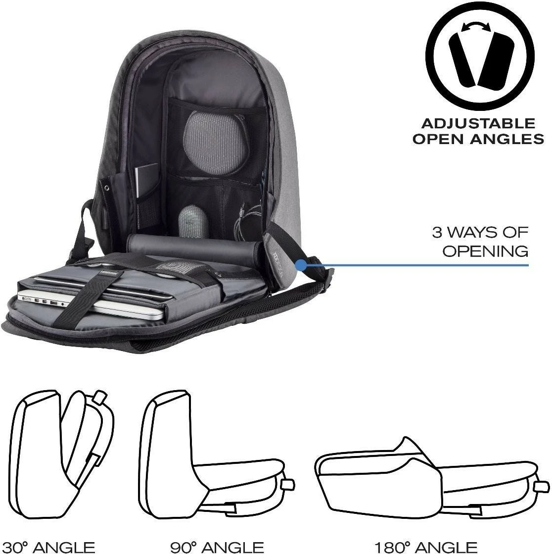 Protivlomni nahrbtnik Bobby Hero Small P705.702, XD Design, 13,3-palčni, 10,5 L, USB, RPET, siv