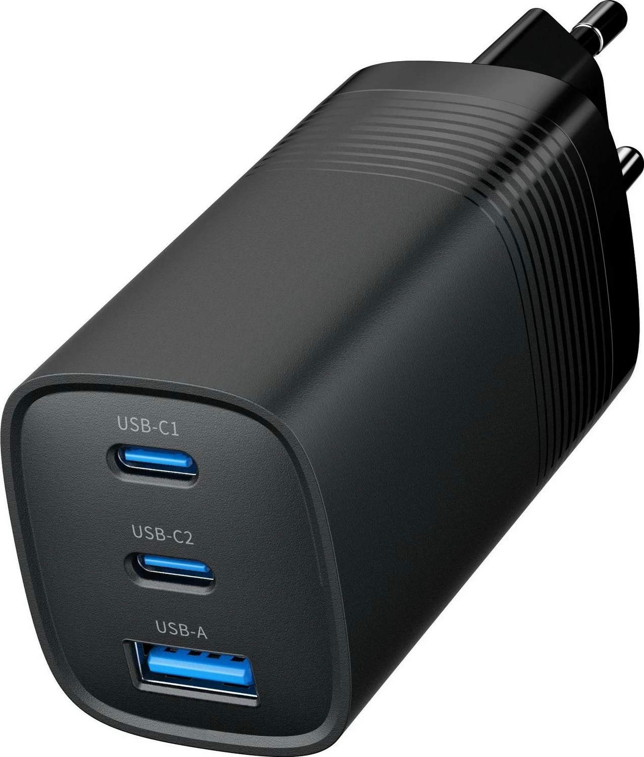 Močan kompaktni polnilnik Gembird GaN USB QC3.0 27W 2x Type-C max 65W črn