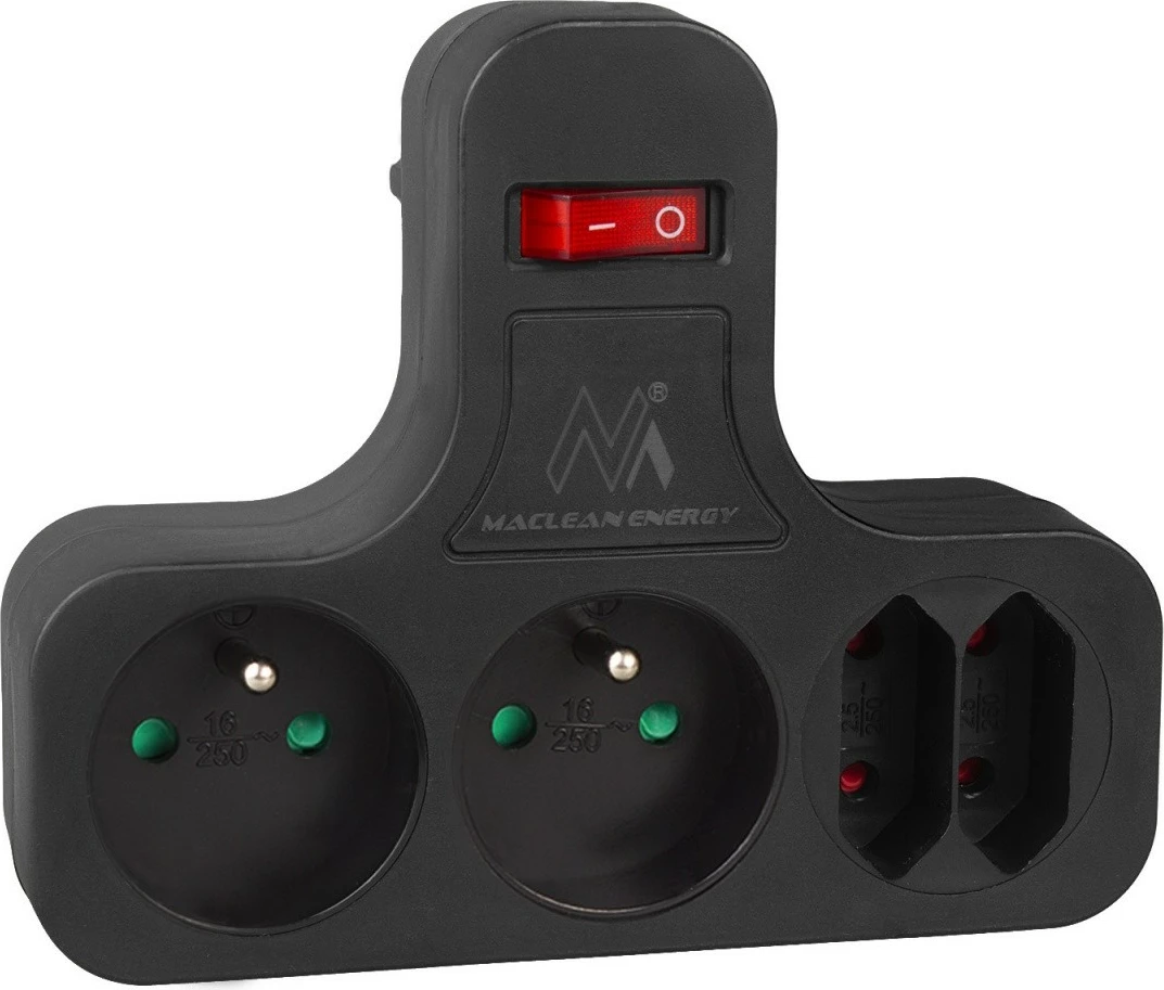Večvtičnica z vgrajenim stikalom, Maclean MCE224E, 4 vtičnice, črna
