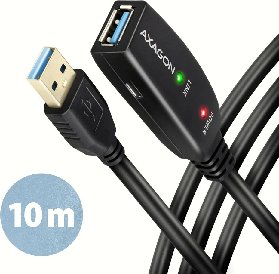 Aktivni podaljšek USB 3.2 Gen 1, 10 m, črn AXAGON ADR-310