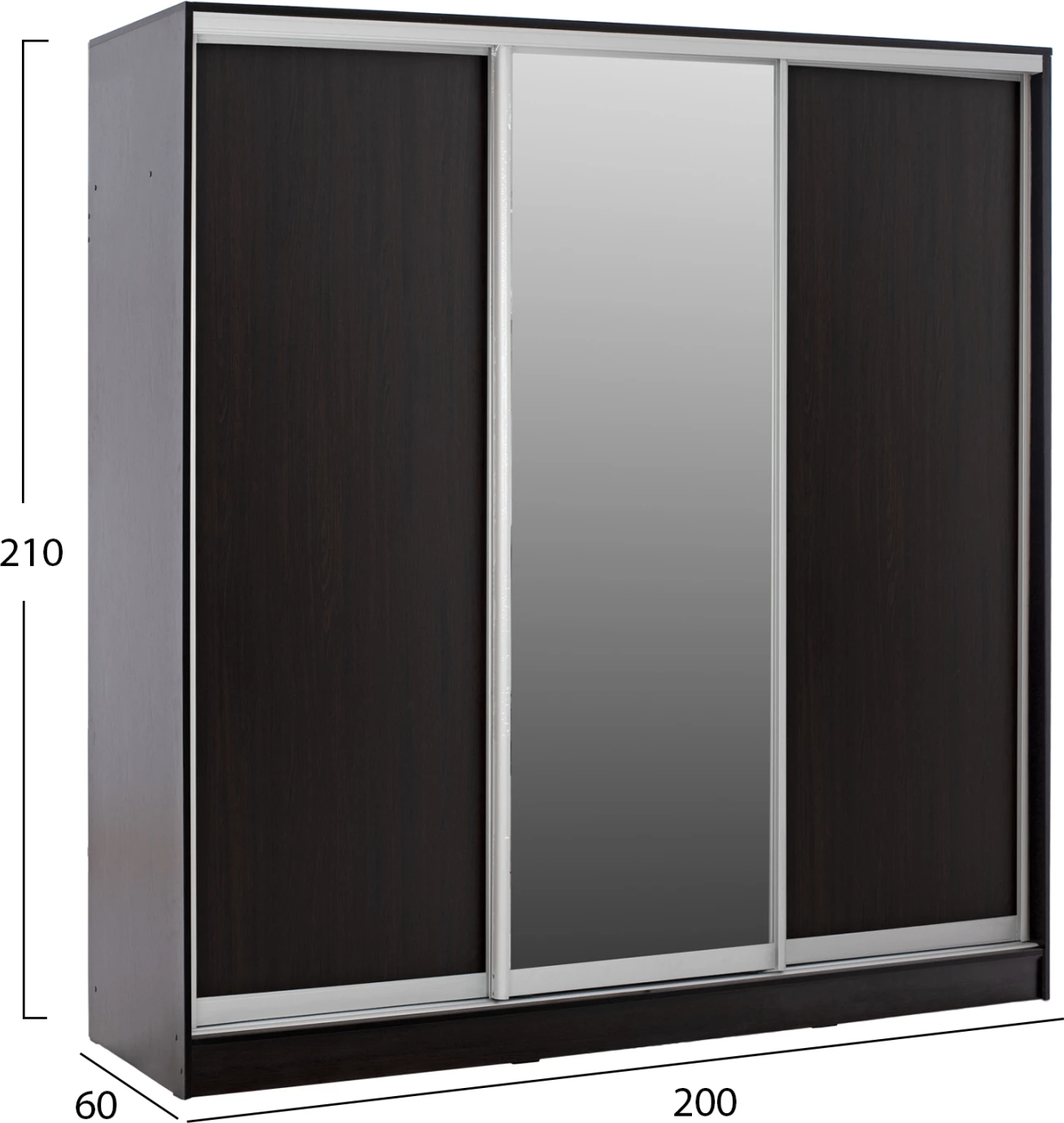 Garderobna omara s tremi drsnimi vrati z ogledalom v barvi wenge FH2435.02 200x60x210 cm