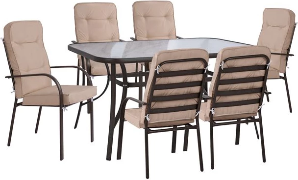 Komplet jedilne mize 7 kosov FH10561.01 z mizo 150x90x72cm iz rjave kovine