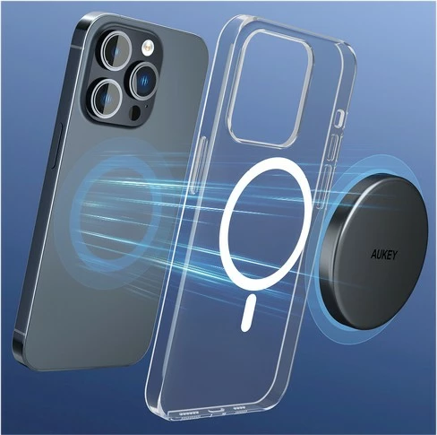 Brezžični polnilec MagSafe Qi2 AUKEY LC-MC10, 15 W, USB-C, črn