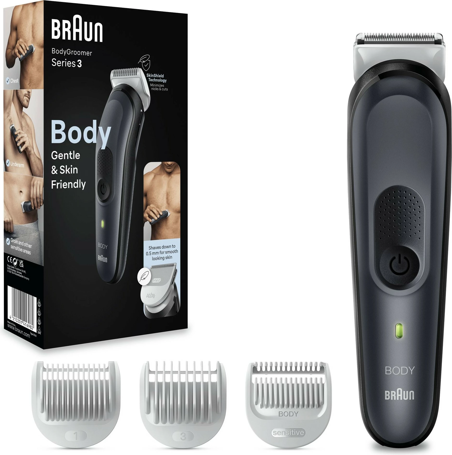 Brivnik za telo Braun BodyGroomer 3 BG3340, AC/baterija, črn/siv