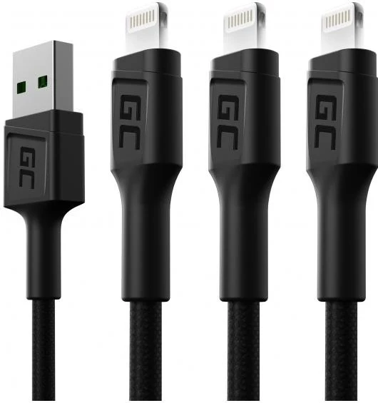 Kabel za hitro polnjenje Lightning, 3 x 1,2 m, črn — Green Cell Ray