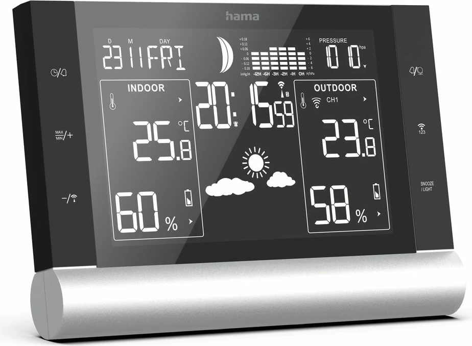 Vremenska postaja, digitalna, z VA zaslonom, črna Hama Black Line Plus