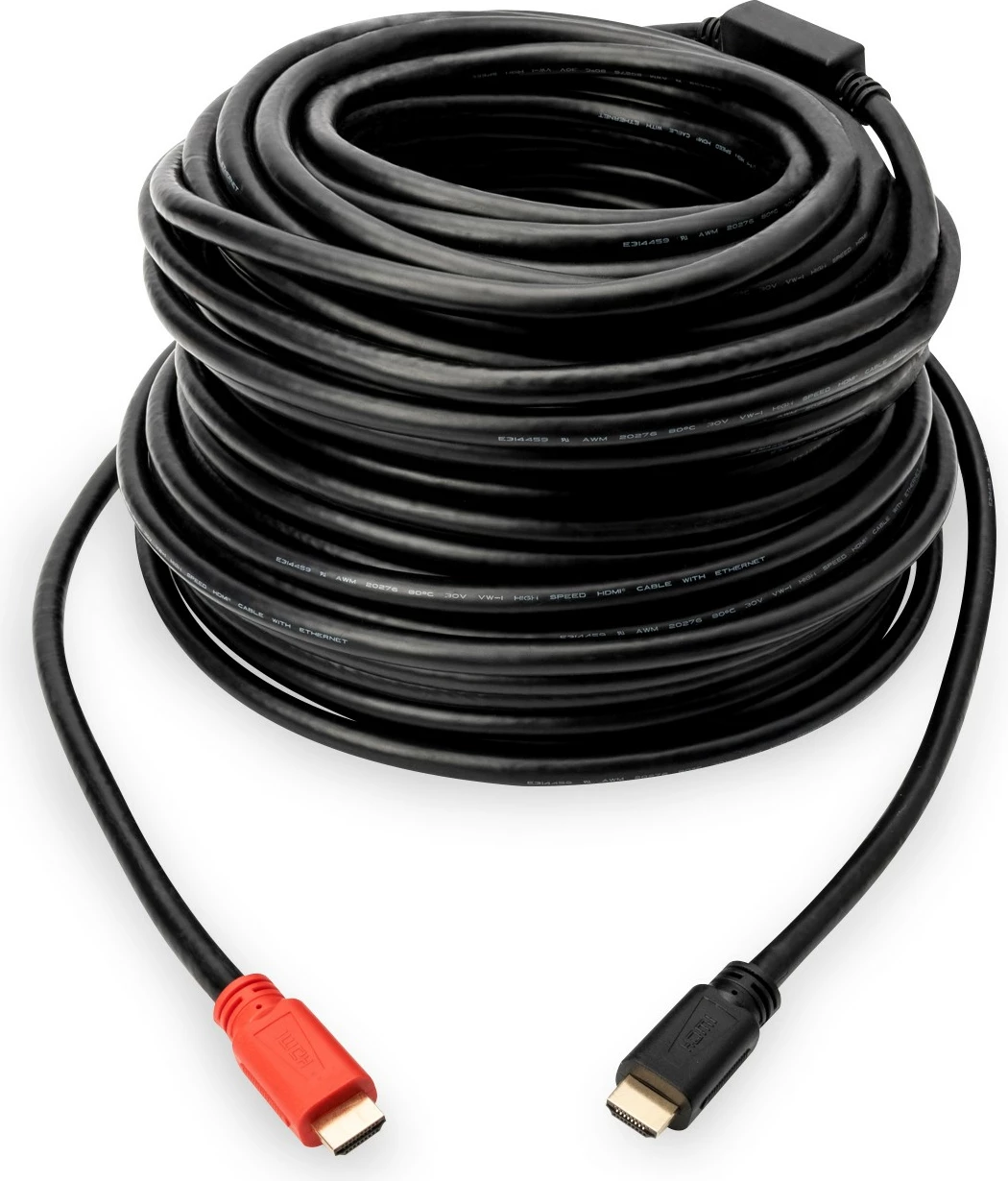 HDMI kabel 10 m z ojačitvijo signala, High Speed, z Ethernetom, črn — Digitus