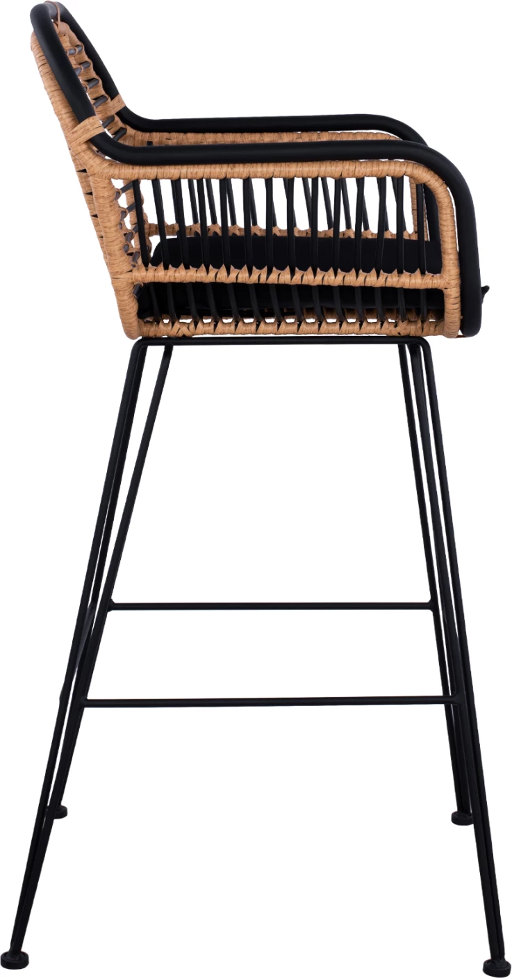 Kovinski barski stol Allegra FH5690 s pletenjem Črno-Bež 55x60x109cm