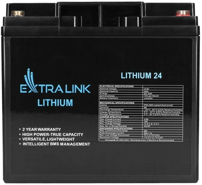 LiFePO4 baterija Extralink EX.30424, 24Ah, 12.8V, črna