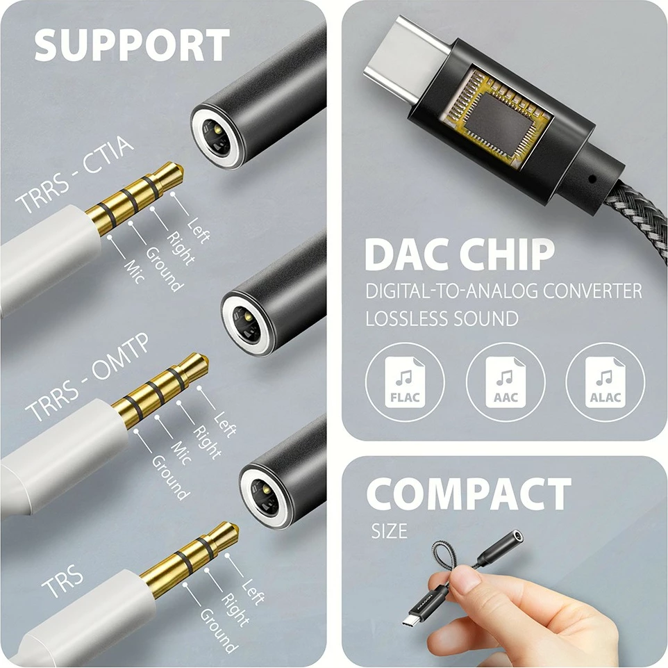 Zunanja zvočna kartica USB-C na 3,5 mm, DAC 32-bit/384 kHz, črna, AXAGON ADA-HC Zunanja zvočna kartica USB-C na 3,5 mm, DAC 32-bit/384 kHz, črna, AXAGON ADA-HC