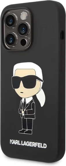 Ikoničen silikonski ovitek za telefon, Karl Lagerfeld za iPhone 14 Pro Max, črn