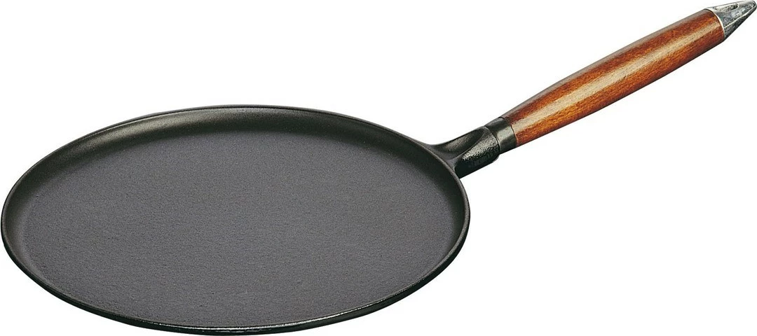 Tiganj za palačinke STAUB 28 cm, z lesenim ročajem, črn