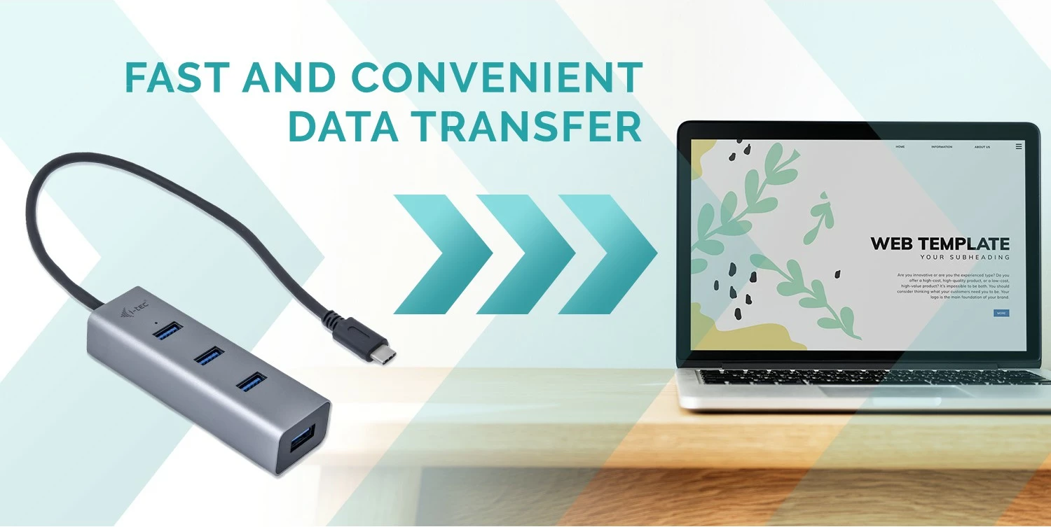 USB-C razdelilec I-Tec, 4 vrata, USB 3.2 Gen 1, 5000 Mbit/s, srebrno-siv