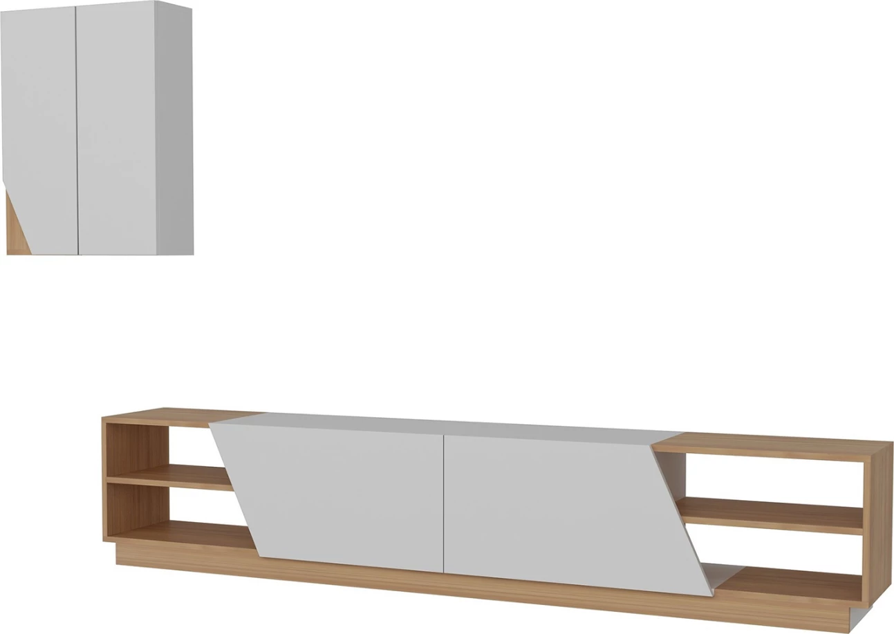Pohištvo za TV belo-oreh melamin talna enota in stenske omarice 240x37.5x47Hcm.FH9439.01