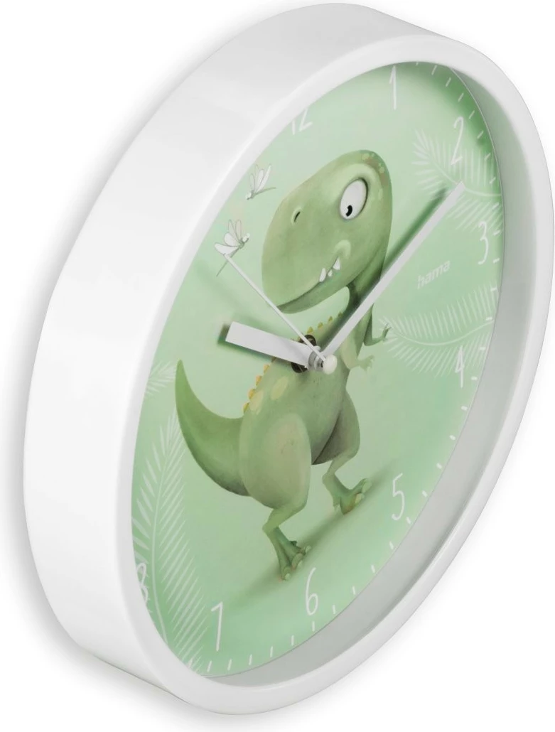 Stenska ura za otroke, dinosaur, Hama 185897, analogna, 25 cm, bela/zelena