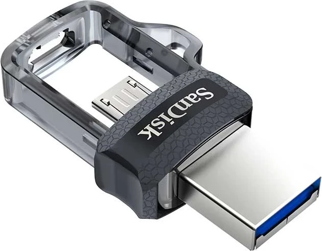USB-pomnilnik 64 GB, SanDisk Ultra Dual m3.0, USB Type-A / Micro-USB 3.2 Gen 1, črn/srebrn/prosojen