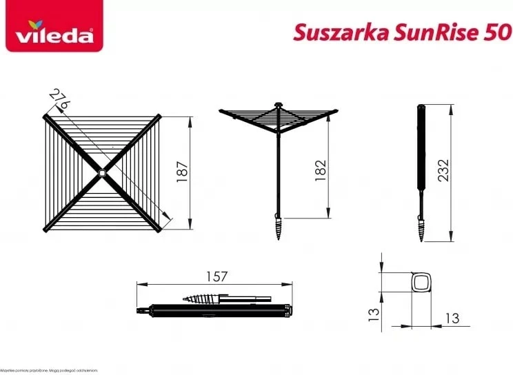 Sušilni stojalo za perilo Vileda Sun-Rise, 50 m, alumin, 1 kos