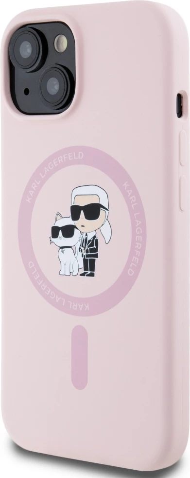 Ovitek iz silikona Karl Lagerfeld Karl&Choupette MagSafe za iPhone 15 Plus, roza