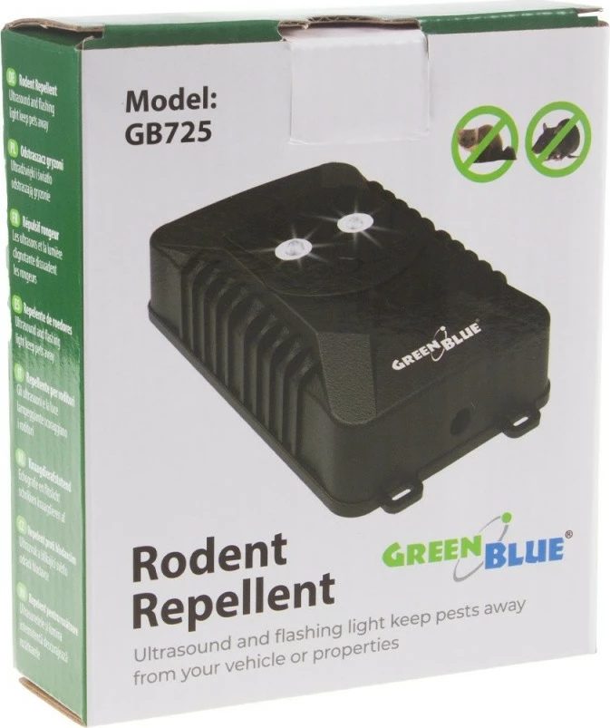 Odganjalec glodalcev GreenBlue GB725, z ultrazvokom in LED, črn