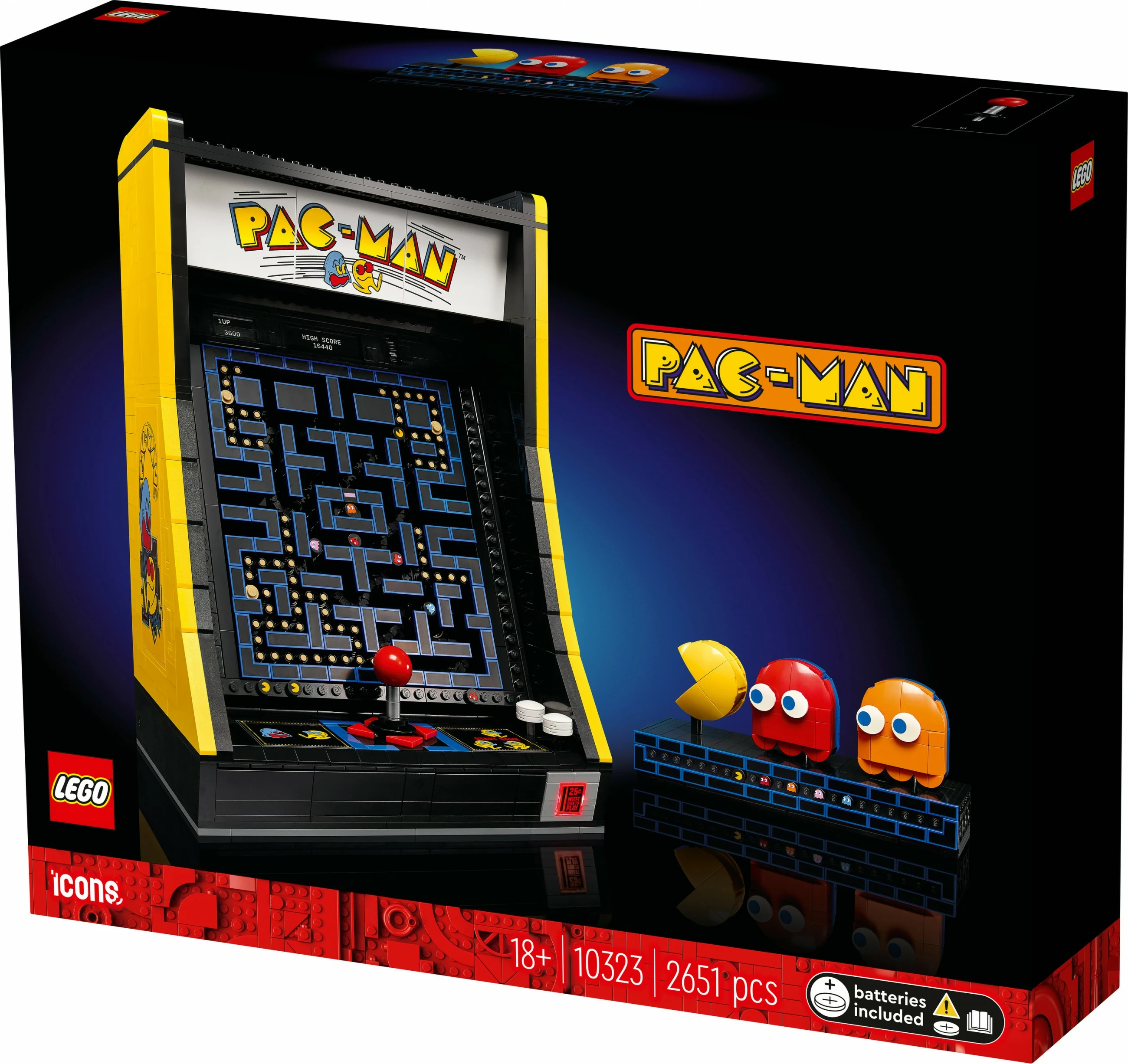 Rekonstrukcija arkadne igre PAC-MAN, LEGO Icons PAC-MAN Arcade 10323, 2651 kosov, večbarven