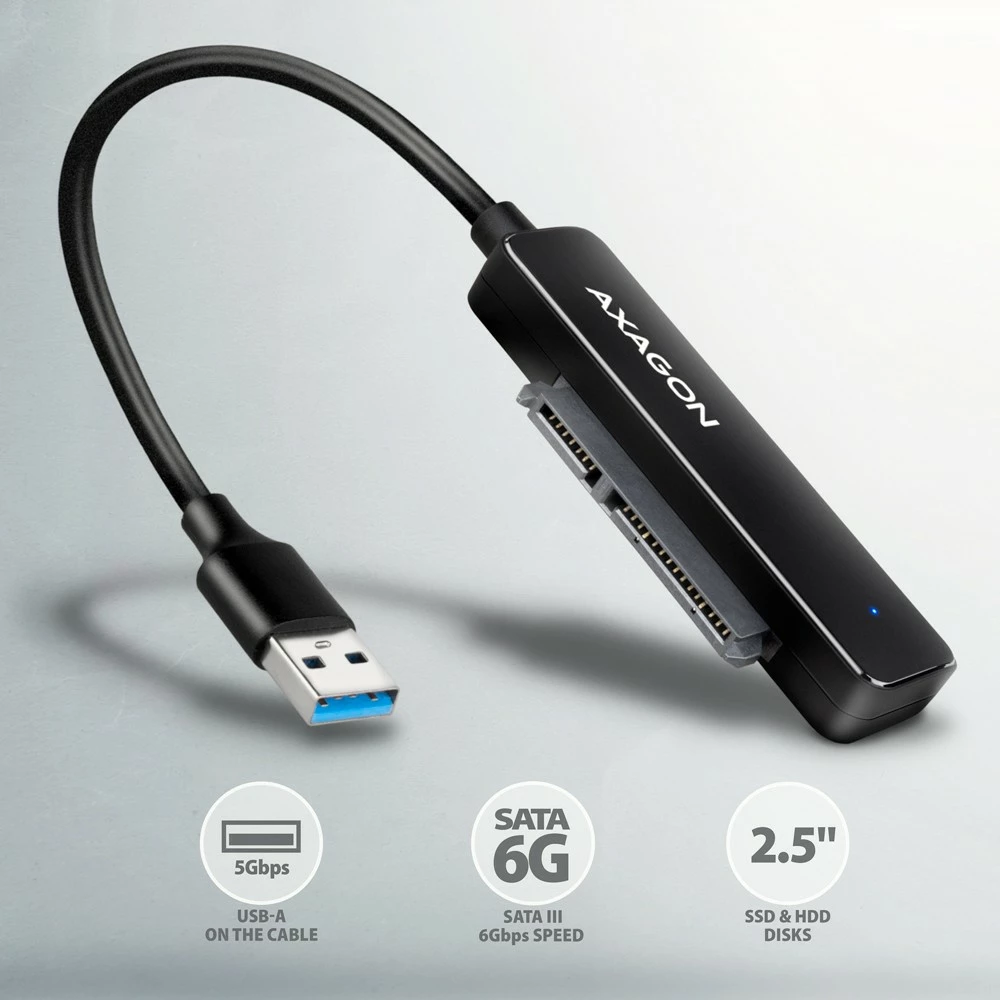 Adapter za HDD/SSD 2,5", USB-A 5Gbps AXAGON ADSA-FP2A, črn Adapter za HDD/SSD 2,5", USB-A 5Gbps AXAGON ADSA-FP2A, črn