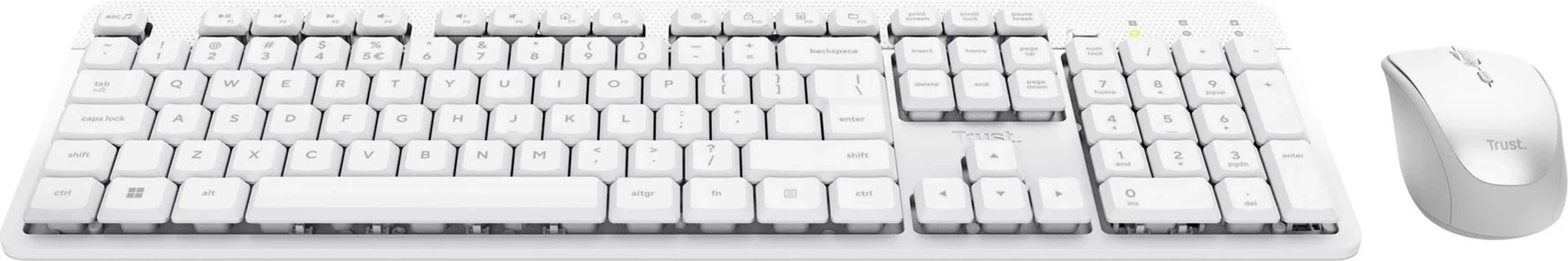 Brezžični komplet tipkovnice in miške Ody II Trust, QWERTY US, bel