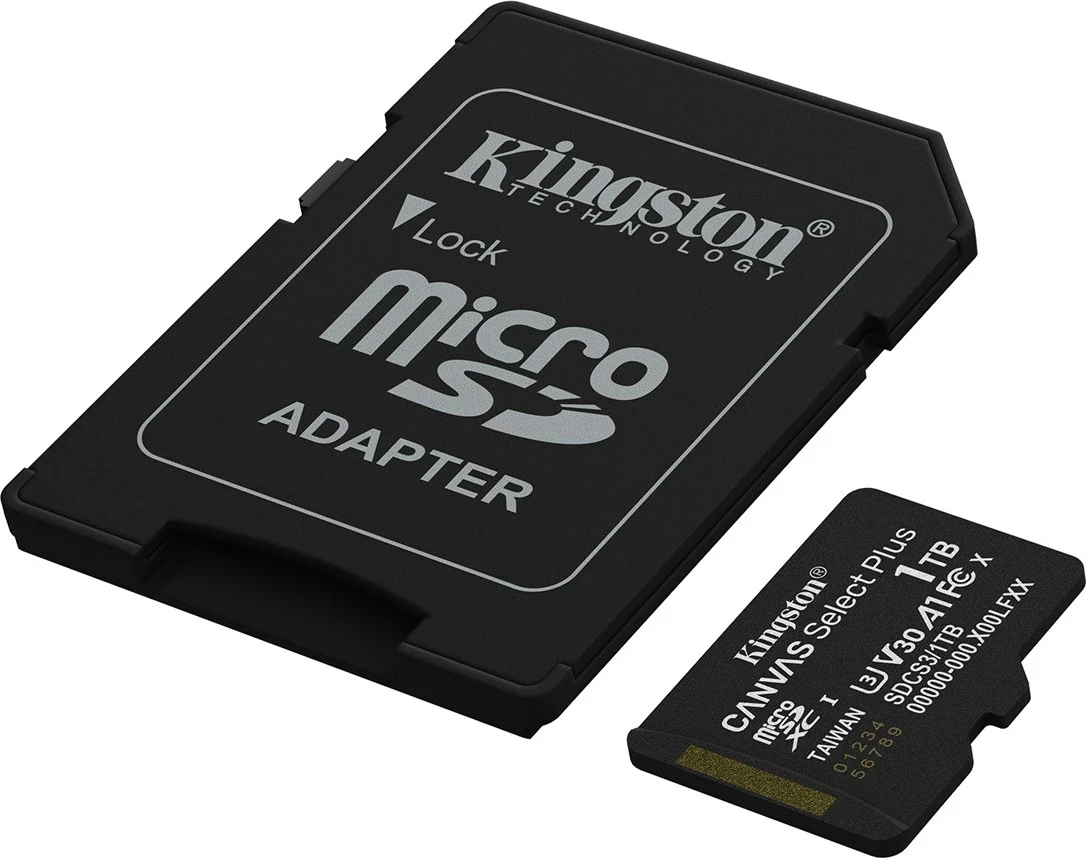 Kartica microSDXC Kingston Canvas Select Plus Gen3 1 TB s adapterjem, črna