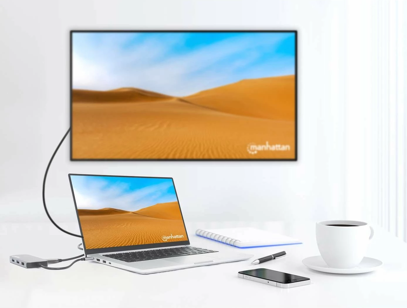 Docking postaja MANHATTAN USB-C 8-v-1, HDMI, RJ45, 3×USB-A, siva