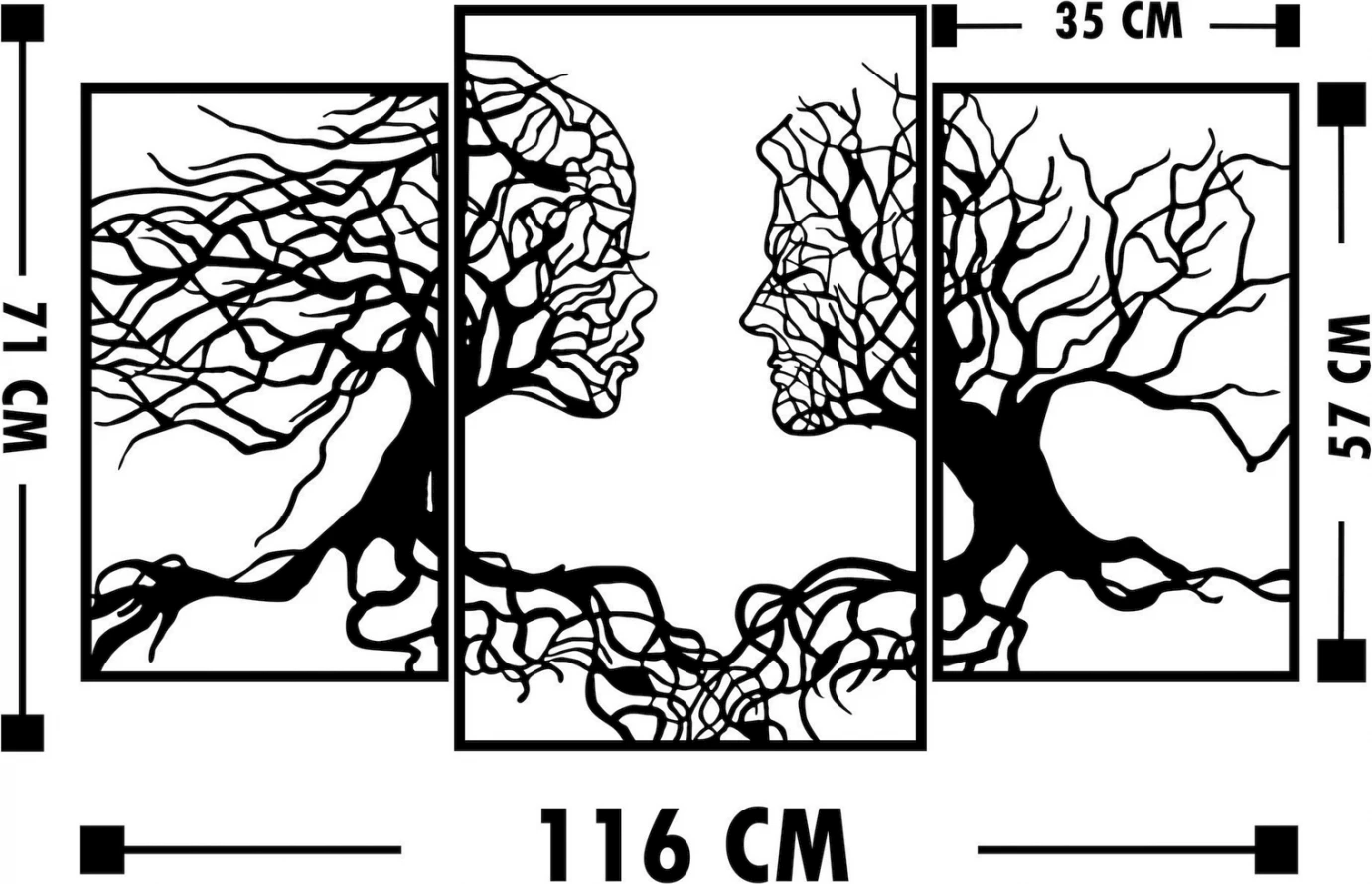 Stenska dekoracija 100% kovinsko črno drevo s človeškimi obrazi 116x71 FH7211